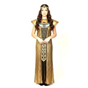 Girls Deluxe Egyptian Queen Cleopatra Costume Dress Gold Blue {10-12]
